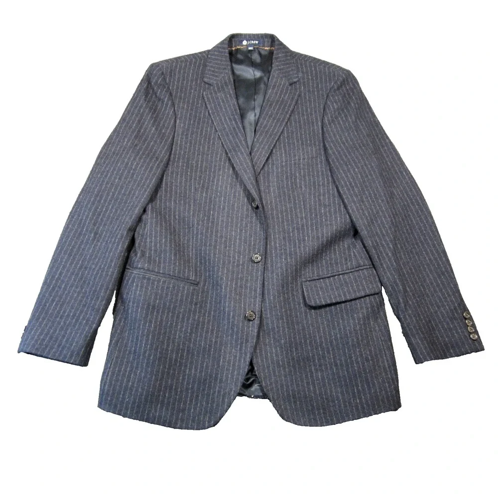 J Crew Legacy Sportcoat Blazer Mens 42L Gray Pinstriped English Wool 3-Button